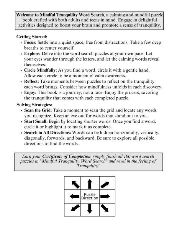 Mindful Tranquility: 100 Soothing and Serene Word Search Puzzles