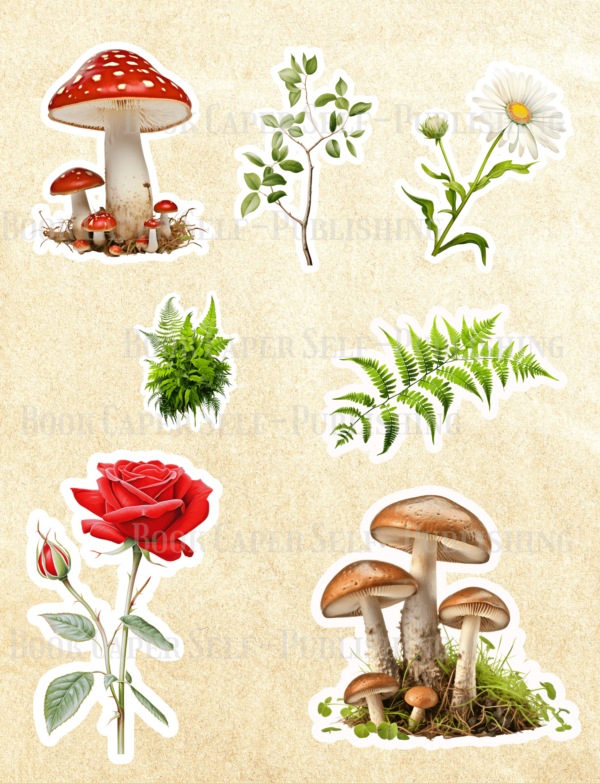 Collage Mushroom, Plant, & Flower Cut-outs & 9 Scrapbook Pages