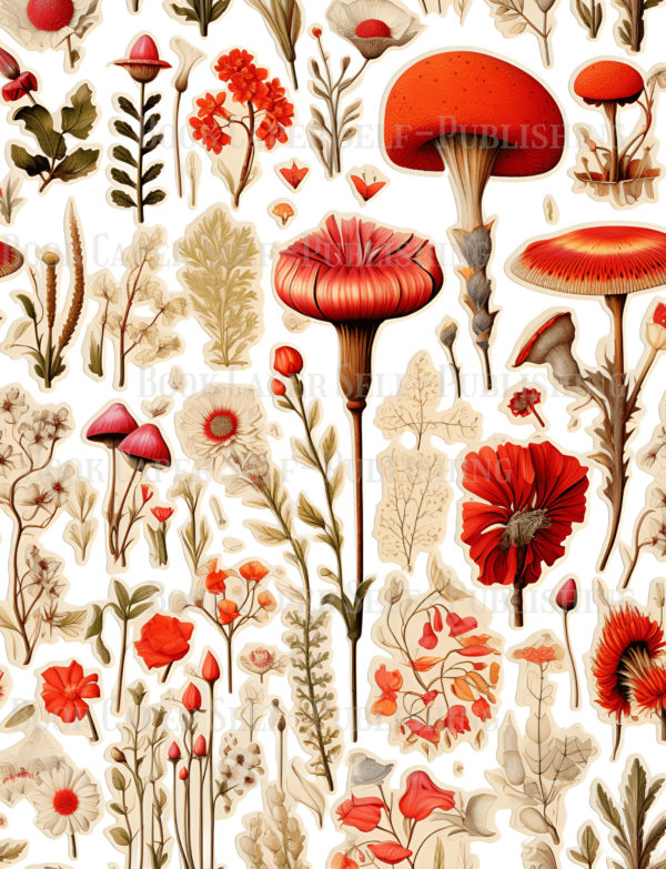 Collage Mushroom, Plant, & Flower Cut-outs & 9 Scrapbook Pages